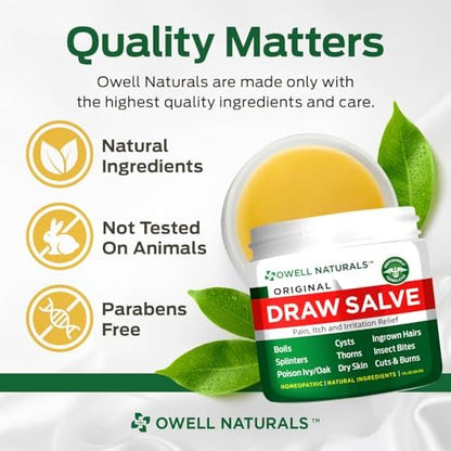 OWELL Naturals Zeichnungssalbe Salbe zur Behandlung von Furunkeln und Zysten, tief eingewachsenen Haaren, Splitterentferner, Insekten- und Spinnenbissen, Bienenstichen, Mückenjucken, Giftefeu