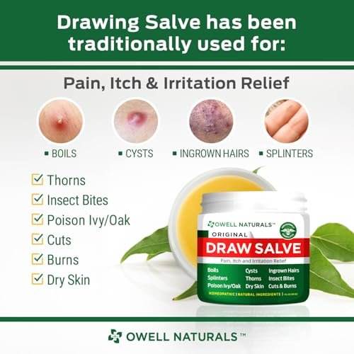 OWELL Naturals Zeichnungssalbe Salbe zur Behandlung von Furunkeln und Zysten, tief eingewachsenen Haaren, Splitterentferner, Insekten- und Spinnenbissen, Bienenstichen, Mückenjucken, Giftefeu