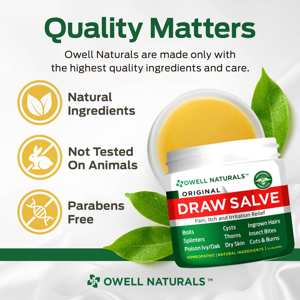 OWELL Naturals Zeichnungssalbe Salbe zur Behandlung von Furunkeln und Zysten, tief eingewachsenen Haaren, Splitterentferner, Insekten- und Spinnenbissen, Bienenstichen, Mückenjucken, Giftefeu