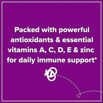 Zarbee's Tägliche Immununterstützung* Gummis mit Holunderbeeren, Vitaminen A, C, D3, E, Zink, Antioxidantien und Flavonoiden, ohne künstliche Süßstoffe oder HFCS, geeignet für 12+ Jahre, 60 Stück