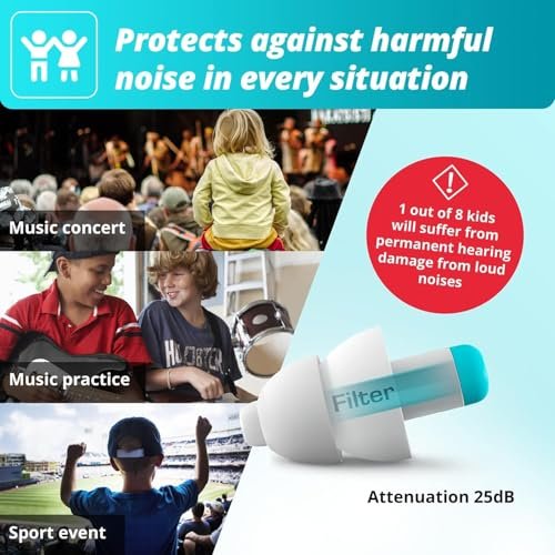Alpine Pluggies Kids Gehörschutz für Kinder – Wiederverwendbare Ohrstöpsel für kleine Gehörgänge (Alter 5–12) – 25 dB Lärmschutz für Schule, Schwimmen, Reisen, Fliegen & Veranstaltungen – Hypoallergen