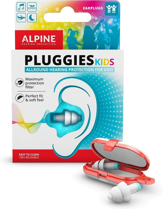 Alpine Pluggies Kids Gehörschutz für Kinder – Wiederverwendbare Ohrstöpsel für kleine Gehörgänge (Alter 5–12) – 25 dB Lärmschutz für Schule, Schwimmen, Reisen, Fliegen & Veranstaltungen – Hypoallergen