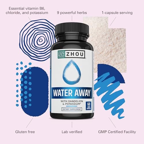 ZHOO Water Away – Natürliche Wasserpillen für Frauen & Männer mit Löwenzahn, Kalium, Cranberry und Grüntee für zelluläre Energie und Stoffwechselgesundheit – 60 vegane Kapseln (1 Packung)