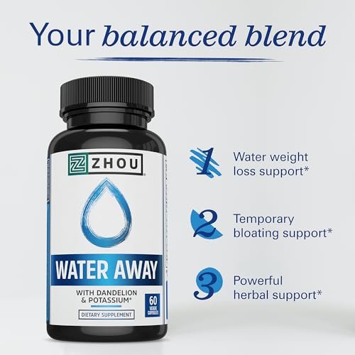 ZHOO Water Away – Natürliche Wasserpillen für Frauen & Männer mit Löwenzahn, Kalium, Cranberry und Grüntee für zelluläre Energie und Stoffwechselgesundheit – 60 vegane Kapseln (1 Packung)