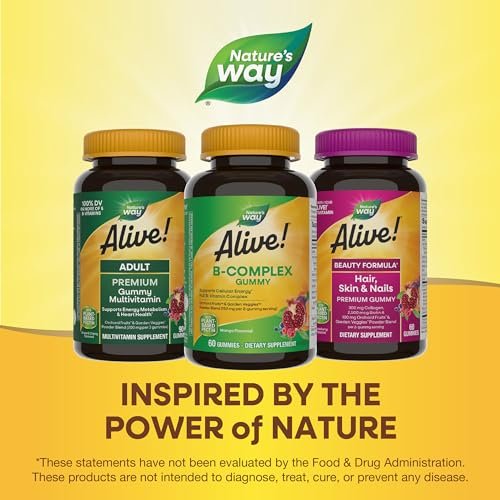 Nature's Way Alive! Vitamin B Complex Gummis - 8 B-Vitamine für zelluläre Energie* - Mango-Geschmack - 60 Stück (Verpackung kann variieren)