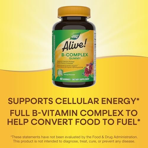 Nature's Way Alive! Vitamin B Complex Gummis - 8 B-Vitamine für zelluläre Energie* - Mango-Geschmack - 60 Stück (Verpackung kann variieren)