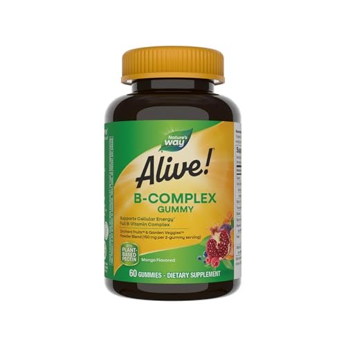 Nature's Way Alive! Vitamin B Complex Gummis - 8 B-Vitamine für zelluläre Energie* - Mango-Geschmack - 60 Stück (Verpackung kann variieren)