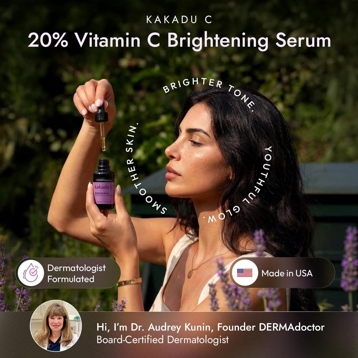 DERMAdoctor Vitamin C Serum 20% mit Vitamin E, Ferulasäure, Ascorbinsäure – Konzentriertes Anti-Aging Gesichtsserum für Feuchtigkeit & Verfärbungen, 30 ml