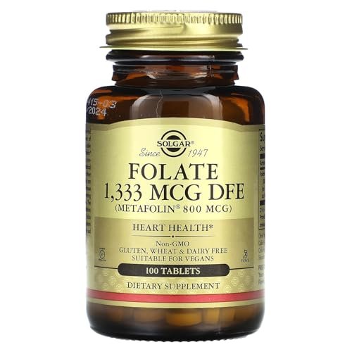 Solgar Folat 1.333 mcg DFE (Metafolin 800 mcg) - 100 Tabletten - Pränatales Vitamin - Non-GMO, Glutenfrei, Milchfrei, Koscher - 100 Portionen
