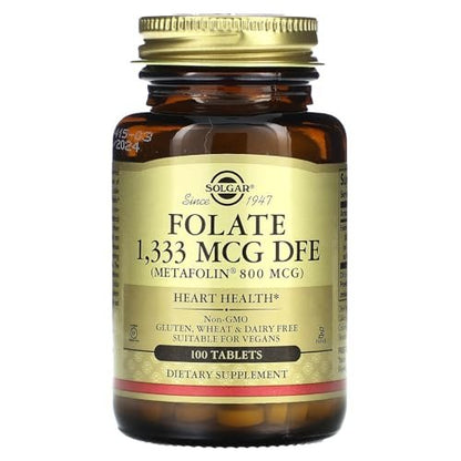 Solgar Folat 1.333 mcg DFE (Metafolin 800 mcg) - 100 Tabletten - Pränatales Vitamin - Non-GMO, Glutenfrei, Milchfrei, Koscher - 100 Portionen