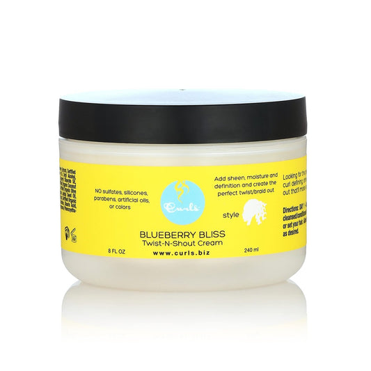 Curls Blueberry Bliss Twist-N-Shout Cream – 226 g für perfekte Twist-Outs und Braid-Outs, für alle natürlichen Haartypen, verleiht Glanz, Feuchtigkeit und Definition