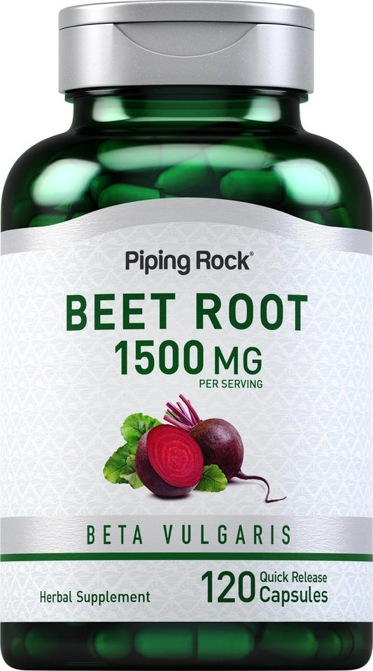 Piping Rock Rote Bete Kapseln | 1500 mg | 120 Kapseln | Pflanzliches Nahrungsergänzungsmittel für Männer und Frauen | Beta Vulgaris | Non-GMO, Glutenfrei