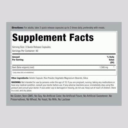 Piping Rock Rote Bete Kapseln | 1500 mg | 120 Kapseln | Pflanzliches Nahrungsergänzungsmittel für Männer und Frauen | Beta Vulgaris | Non-GMO, Glutenfrei
