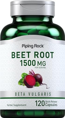 Piping Rock Rote Bete Kapseln | 1500 mg | 120 Kapseln | Pflanzliches Nahrungsergänzungsmittel für Männer und Frauen | Beta Vulgaris | Non-GMO, Glutenfrei