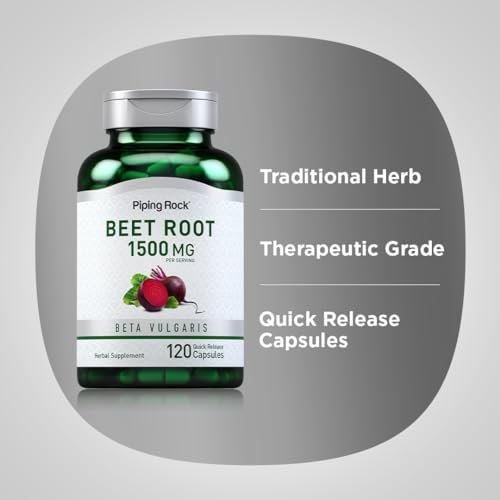 Piping Rock Rote Bete Kapseln | 1500 mg | 120 Kapseln | Pflanzliches Nahrungsergänzungsmittel für Männer und Frauen | Beta Vulgaris | Non-GMO, Glutenfrei