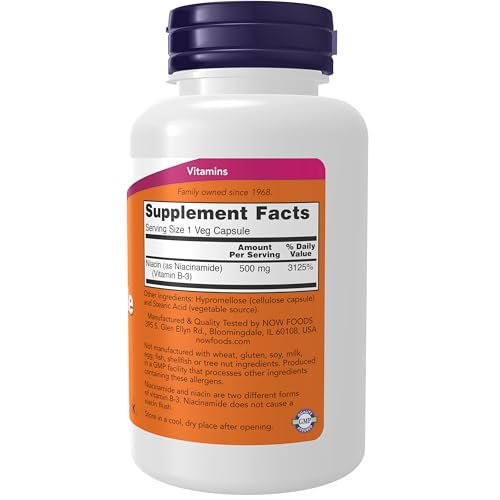 NOW Foods Niacinamid (Vitamin B-3) 500 mg - 100 Vegane Kapseln zur Unterstützung der Energieproduktion