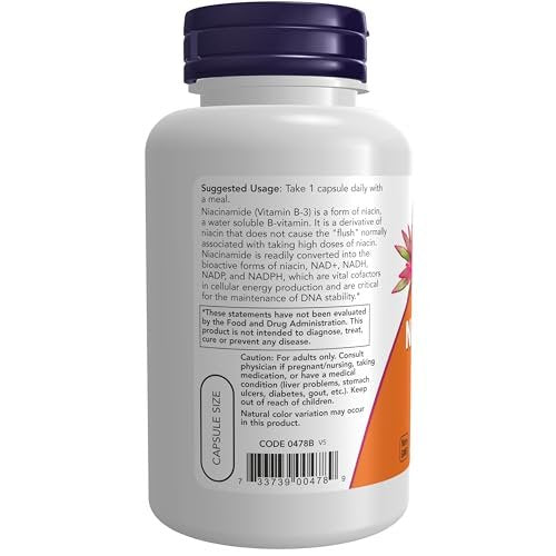 NOW Foods Niacinamid (Vitamin B-3) 500 mg - 100 Vegane Kapseln zur Unterstützung der Energieproduktion