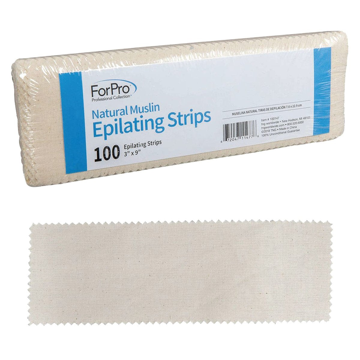 ForPro Natural Mullen Epilierstreifen, reißfest, vorgestanzt für Haarentfernung, 7,6 cm x 22,9 cm, 100 Stück