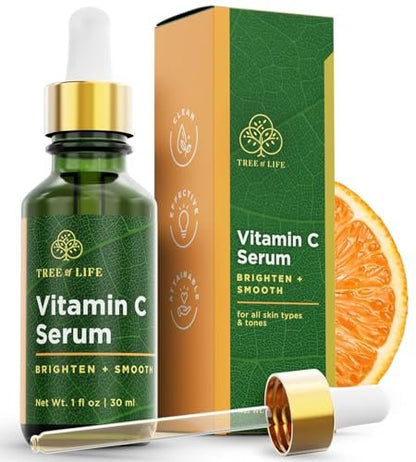 Tree of Life Vitamin C Serum für das Gesicht – Aufhellendes Gesichtsöl gegen dunkle Flecken und Altersflecken – Für trockene & empfindliche Haut mit Vitamin E für sanften, strahlenden Glanz – dermatologisch getestet, 30 ml