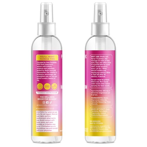 Pink Stork Magnesium Spray Mist – Beruhigendes Magnesiumspray für Entspannung, Schlaf und Schwangerschaft, 200 mg pro 6 Sprühstöße, 118 ml, unparfümiert