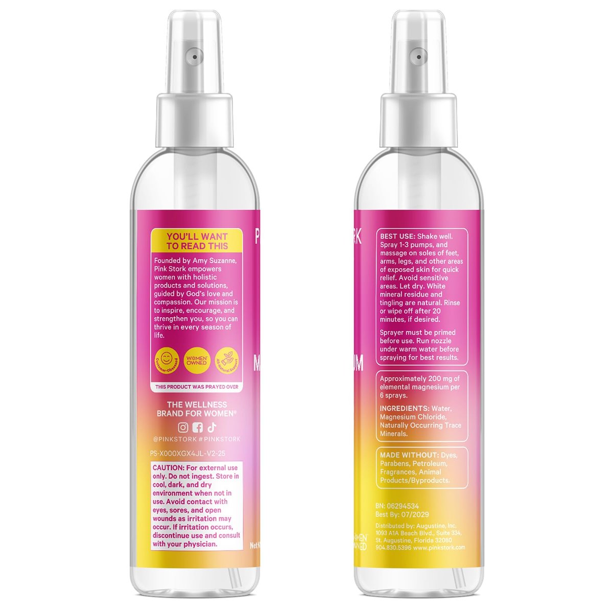 Pink Stork Magnesium Spray Mist – Beruhigendes Magnesiumspray für Entspannung, Schlaf und Schwangerschaft, 200 mg pro 6 Sprühstöße, 118 ml, unparfümiert
