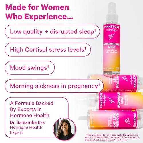 Pink Stork Magnesium Spray Mist – Beruhigendes Magnesiumspray für Entspannung, Schlaf und Schwangerschaft, 200 mg pro 6 Sprühstöße, 118 ml, unparfümiert