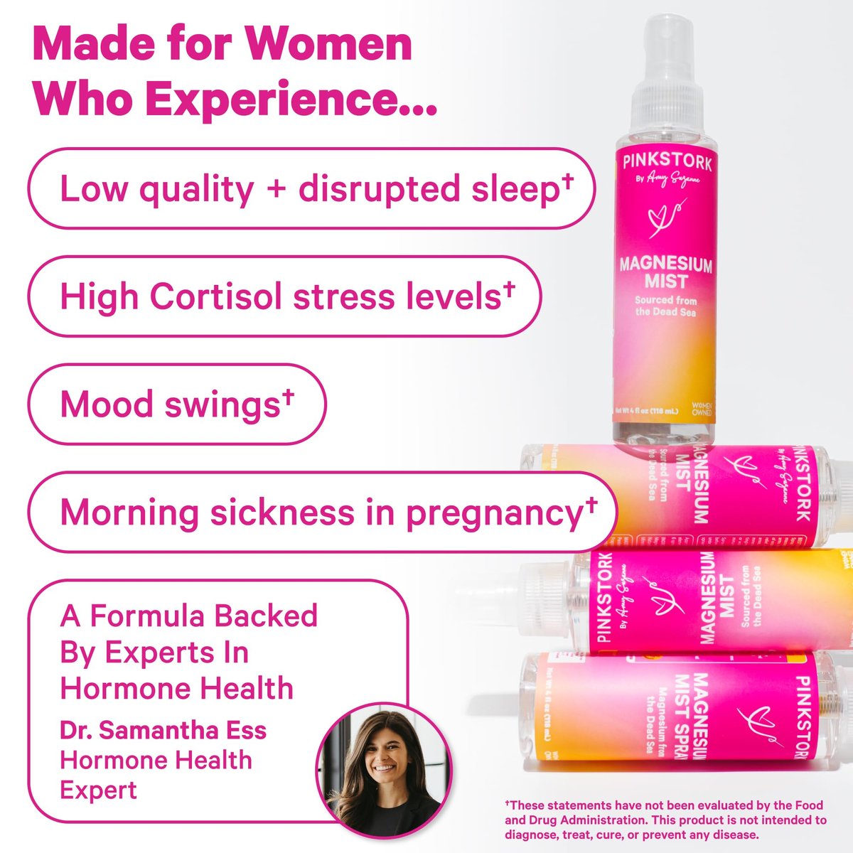 Pink Stork Magnesium Spray Mist – Beruhigendes Magnesiumspray für Entspannung, Schlaf und Schwangerschaft, 200 mg pro 6 Sprühstöße, 118 ml, unparfümiert