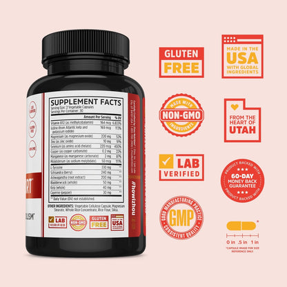 ZHOU Schilddrüsenunterstützung – Nahrungsergänzungsmittel für Frauen und Männer mit Zink, Jod und Selen, zelluläre Energiekomplex mit Ashwagandha und Kelp – 60 vegane Kapseln (1er-Pack)