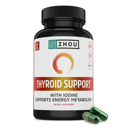 ZHOU Schilddrüsenunterstützung – Nahrungsergänzungsmittel für Frauen und Männer mit Zink, Jod und Selen, zelluläre Energiekomplex mit Ashwagandha und Kelp – 60 vegane Kapseln (1er-Pack)