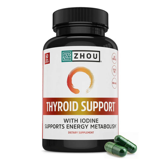 ZHOU Schilddrüsenunterstützung – Nahrungsergänzungsmittel für Frauen und Männer mit Zink, Jod und Selen, zelluläre Energiekomplex mit Ashwagandha und Kelp – 60 vegane Kapseln (1er-Pack)