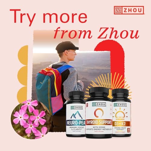 ZHOU Schilddrüsenunterstützung – Nahrungsergänzungsmittel für Frauen und Männer mit Zink, Jod und Selen, zelluläre Energiekomplex mit Ashwagandha und Kelp – 60 vegane Kapseln (1er-Pack)