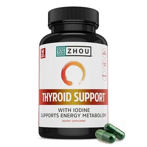ZHOU Schilddrüsenunterstützung – Nahrungsergänzungsmittel für Frauen und Männer mit Zink, Jod und Selen, zelluläre Energiekomplex mit Ashwagandha und Kelp – 60 vegane Kapseln (1er-Pack)