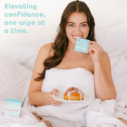 Sweetums Feminine Wipes für Frauen, einzeln verpackt – pH-ausgeglichene, biologisch abbaubare, aromatisierte Intimtücher – Cinnamon Bun, 10er Pack