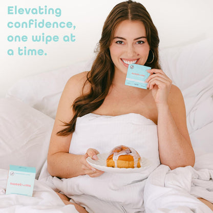 Sweetums Feminine Wipes für Frauen, einzeln verpackt – pH-ausgeglichene, biologisch abbaubare, aromatisierte Intimtücher – Cinnamon Bun, 10er Pack