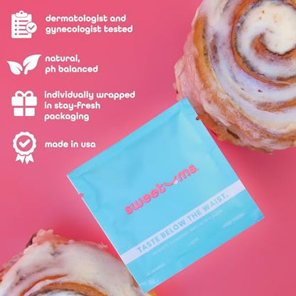 Sweetums Feminine Wipes für Frauen, einzeln verpackt – pH-ausgeglichene, biologisch abbaubare, aromatisierte Intimtücher – Cinnamon Bun, 10er Pack