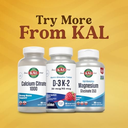 KAL Vitamin D3 K2 ActivMelt – Immun-Unterstützung mit Vitamin D als D3 und MK7 Vitamin K2 für starke Knochen – Schmelztabletten, natürlicher Himbeergeschmack, 60-Tage-Garantie, 60 Portionen