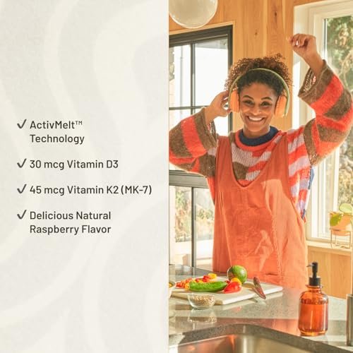 KAL Vitamin D3 K2 ActivMelt – Immun-Unterstützung mit Vitamin D als D3 und MK7 Vitamin K2 für starke Knochen – Schmelztabletten, natürlicher Himbeergeschmack, 60-Tage-Garantie, 60 Portionen