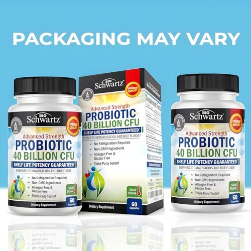 BioSchwartz Tägliches Probiotikum – 40 Milliarden KBE für die Darmgesundheit – Probiotika für Männer und Frauen – Verdauungsgesundheit mit Astragalus & Lactobacillus – Haltbar ohne Kühlung – 60 Kapseln