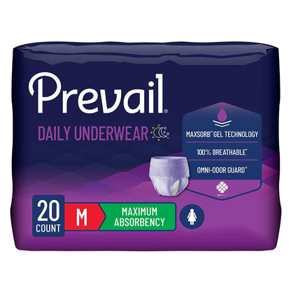 Prevail Damen Slip-Einlagen für mittlere Inkontinenz – Medium (20 Stück) – Bequeme Einweg-Unterwäsche mit Reißnaht