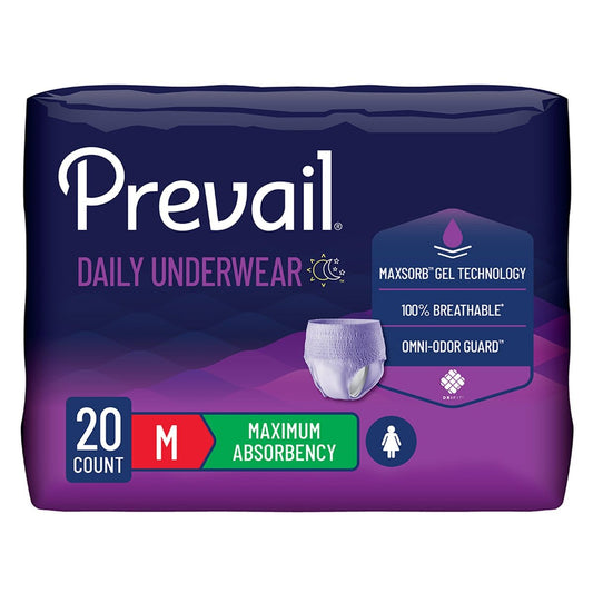 Prevail Damen Slip-Einlagen für mittlere Inkontinenz – Medium (20 Stück) – Bequeme Einweg-Unterwäsche mit Reißnaht