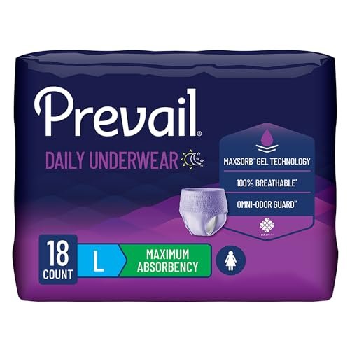 Prevail Maxi-Saugfähigkeit Inkontinenzunterwäsche für Damen, Größe Large, 18 Stück