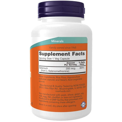 NOW Foods Selen 200 mcg – 180 Kapseln, Hochdosiertes Mineralstoffpräparat