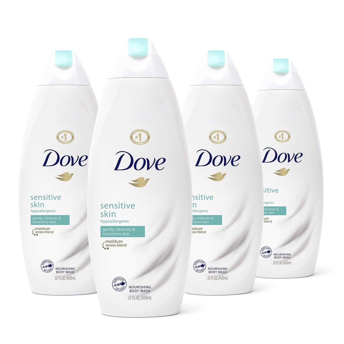 Dove Sulfatfreie und hypoallergene Körperwäsche für empfindliche Haut, 22 Fl Oz (4er-Pack)