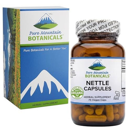 Pure Mountain Botanicals Brennnesselblatt Kapseln - 500 mg Bio-Nahrungsergänzung - 75 vegane Kapseln - Nicht-GVO, glutenfrei
