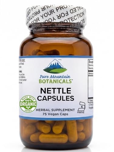 Pure Mountain Botanicals Brennnesselblatt Kapseln - 500 mg Bio-Nahrungsergänzung - 75 vegane Kapseln - Nicht-GVO, glutenfrei