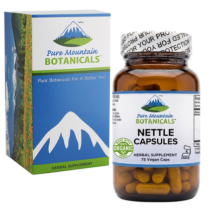 Pure Mountain Botanicals Brennnesselblatt Kapseln - 500 mg Bio-Nahrungsergänzung - 75 vegane Kapseln - Nicht-GVO, glutenfrei