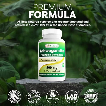 Best Naturals Ashwagandha Extrakt 500 mg, 120 Kapseln (2er-Pack)
