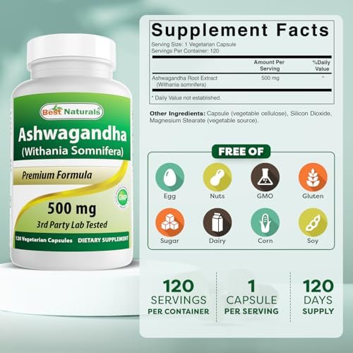 Best Naturals Ashwagandha Extrakt 500 mg, 120 Kapseln (2er-Pack)