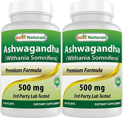 Best Naturals Ashwagandha Extrakt 500 mg, 120 Kapseln (2er-Pack)
