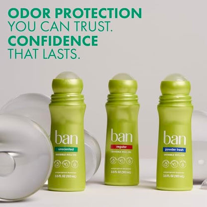 Ban Original Unscented 24-Stunden Antitranspirant, unscented, 3,5 oz Roll-On Deodorant, 4er-Pack, Schutz vor Achselnässe mit geruchsbekämpfenden Inhaltsstoffen